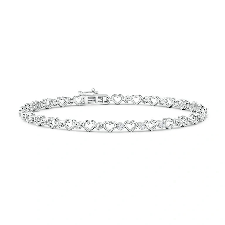 Three Stone Diamond and Heart Stackable Bracelet