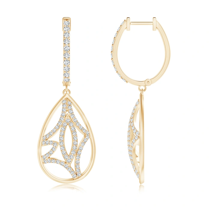 Diamond Lattice Drop Hoop Earrings