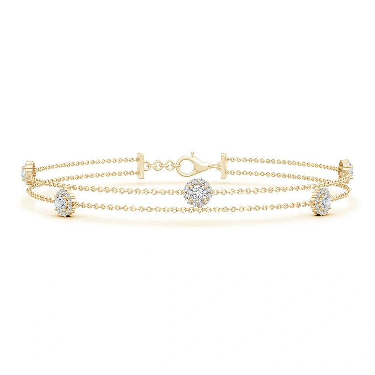 Round Diamond Alternate Halo Double Chain Bracelet
