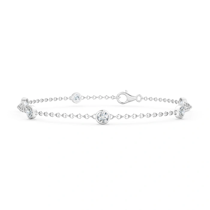 Bezel-Set Diamond Station Bracelet with Chain