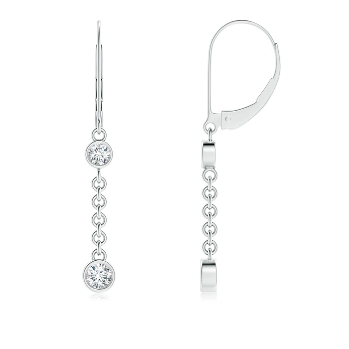 Bezel-Set Two Stone Diamond Leverback Drop Earrings