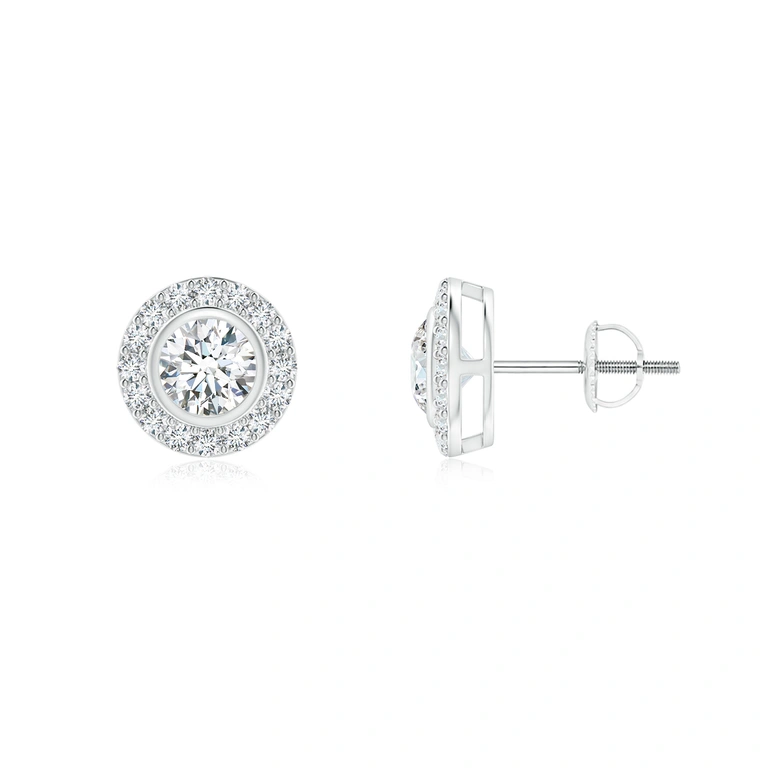 Solitaire Bezel-Set Round Diamond Halo Stud Earrings