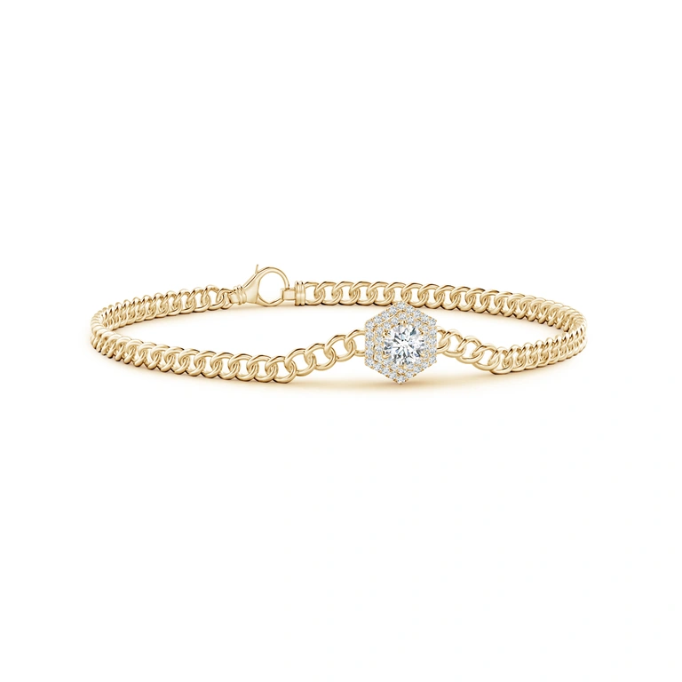 Round Diamond Bracelet with Hexagonal Double Halo