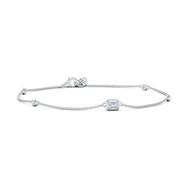 Emerald-Cut Diamond Station Bracelet with Bezel-Set Accents