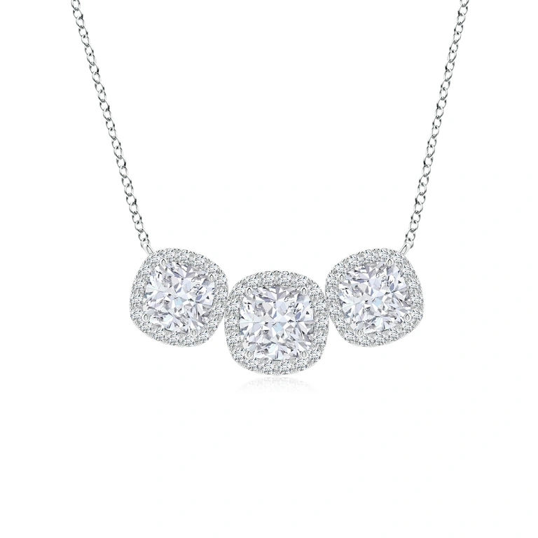 Three Stone Cushion Diamond Halo Pendant