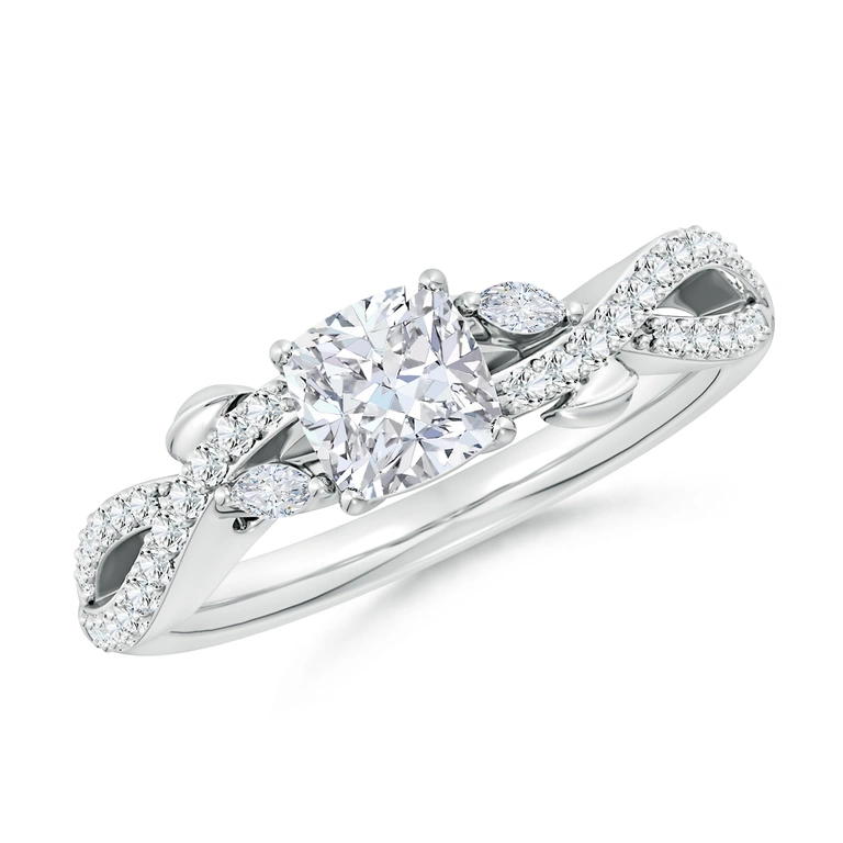 Nature-Inspired Cushion and Marquise Diamond Side Stone Engagement Ring