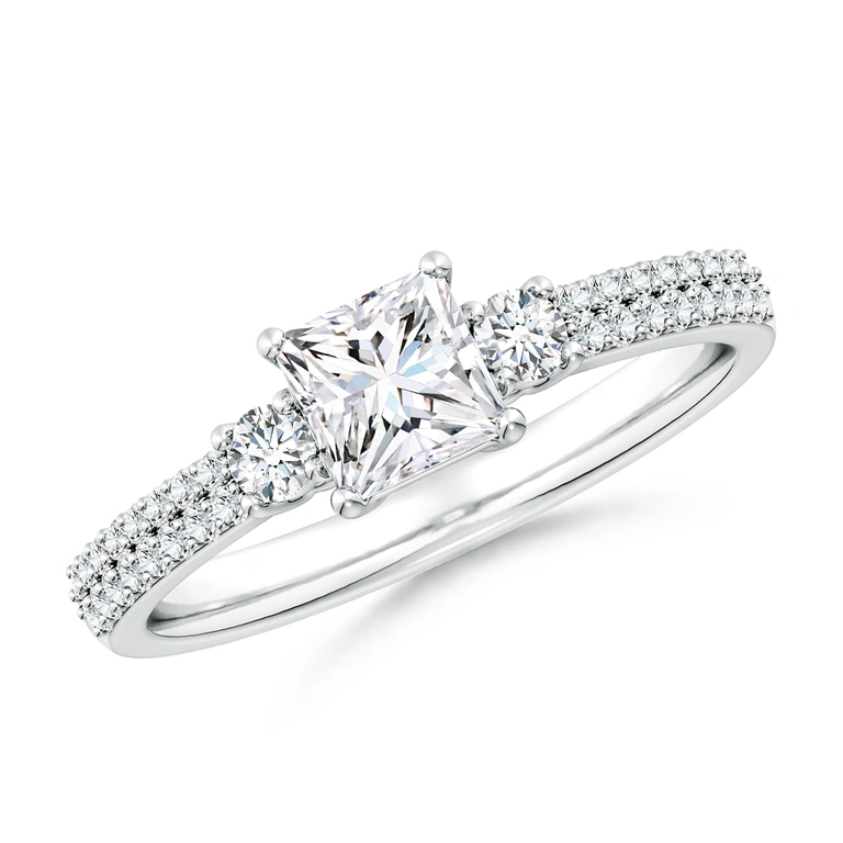 Princess-Cut Diamond Side Stone Knife-Edge Shank Engagement Ring