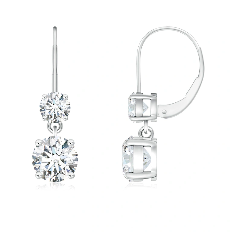 Round Diamond Leverback Dangle Earrings with Diamond