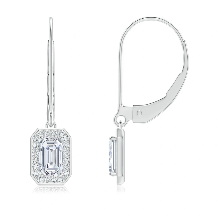 Emerald-Cut Diamond Halo Leverback Earrings
