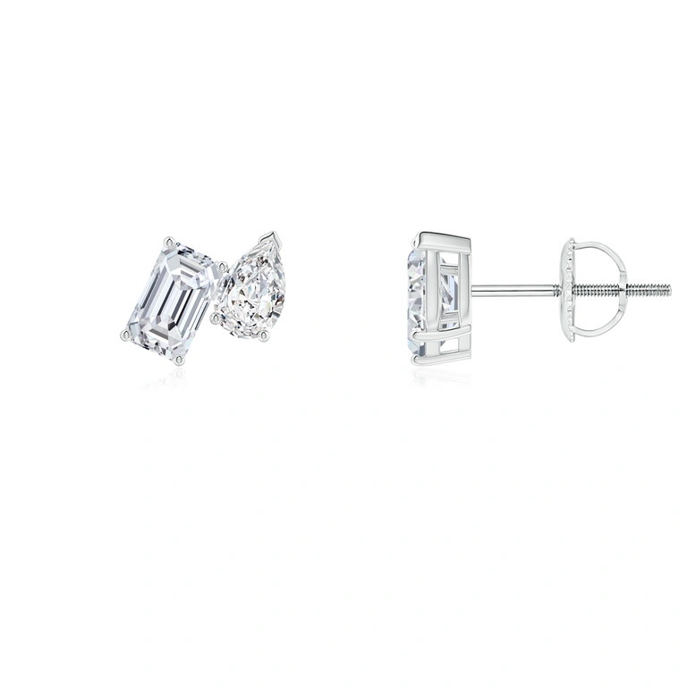 Emerald-Cut and Pear Diamond Two Stone Earrings