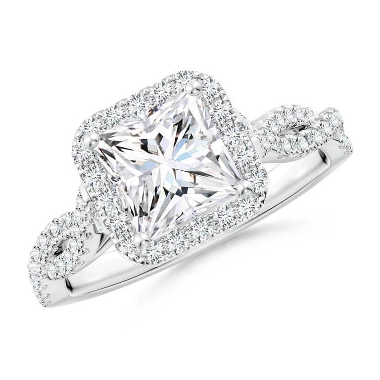 Princess-Cut Diamond Halo Twisted Shank Engagement Ring