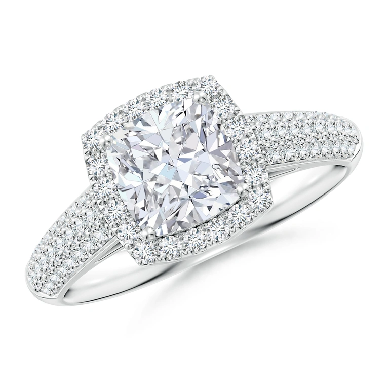Cushion Diamond Halo Engagement Ring with Pave-Set Accents