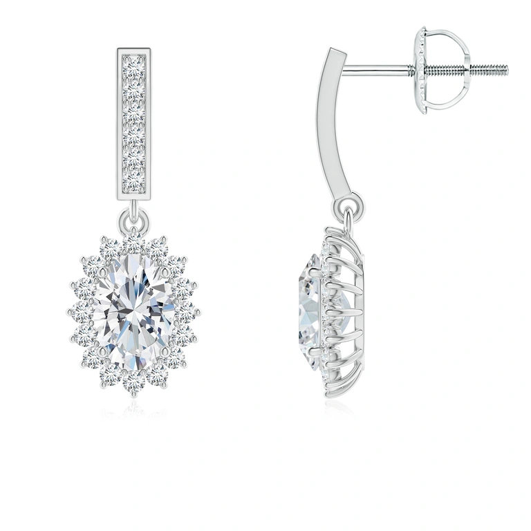 Oval Diamond Halo Drop Earrings