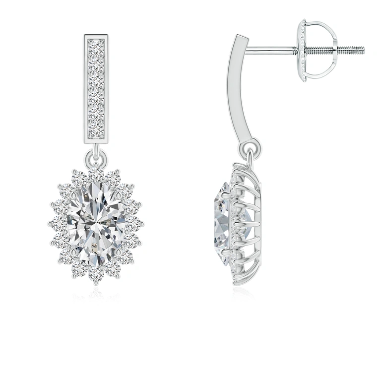Oval Diamond Halo Drop Earrings