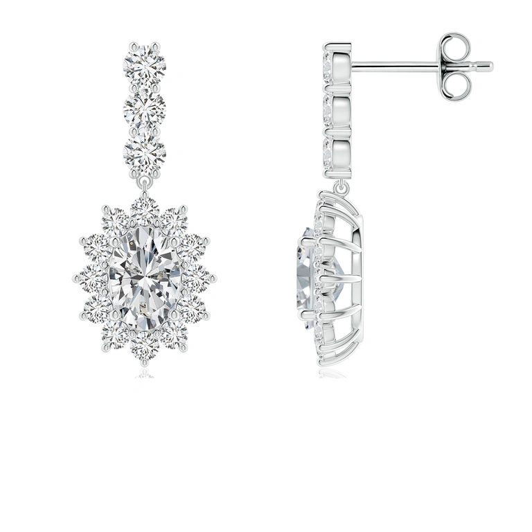 Oval Diamond Floral Halo Dangle Earrings