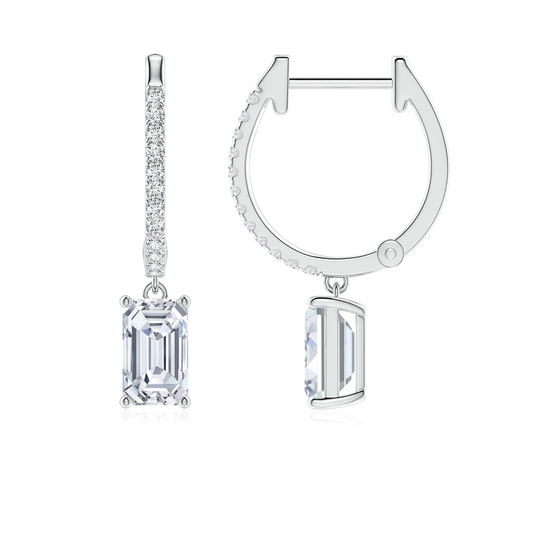 Emerald-Cut Diamond Hoop Drop Earrings with Accents