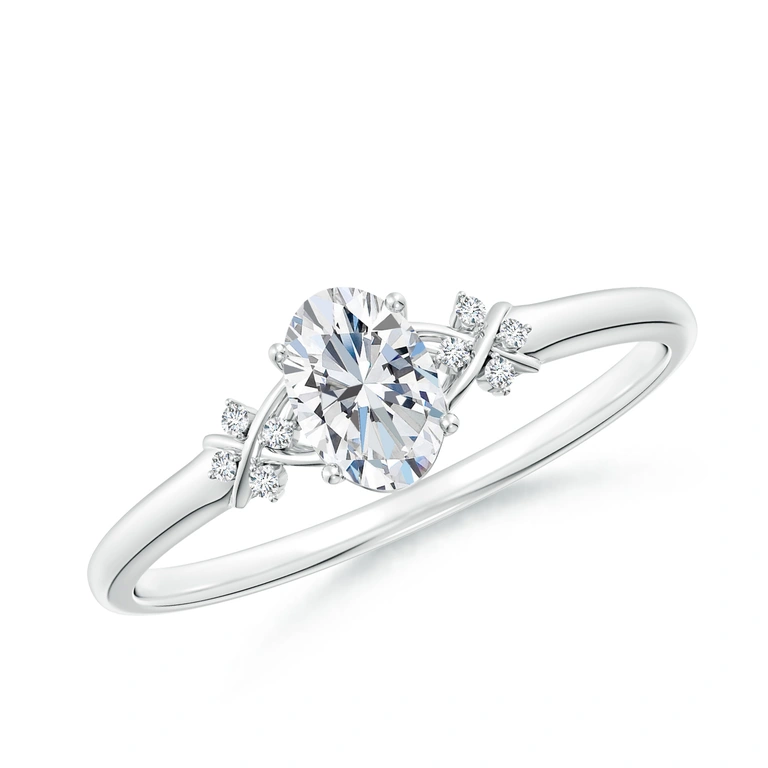 Solitaire Oval Diamond Criss Cross Ring with Diamonds
