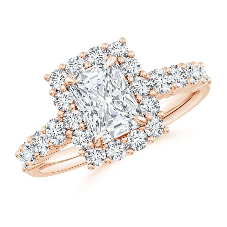 Radiant-Cut Diamond Floral Halo Engagement Ring