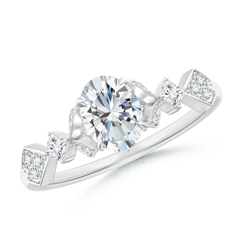Vintage Style Oval Diamond Engagement Ring with Leaf Motifs
