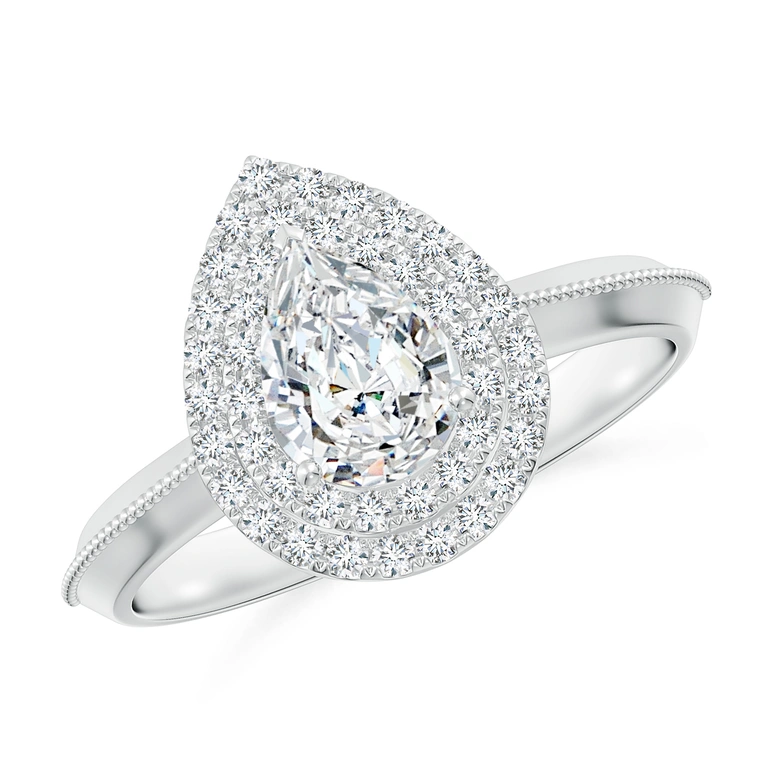 Vintage Inspired Pear Diamond Double Halo Engagement Ring