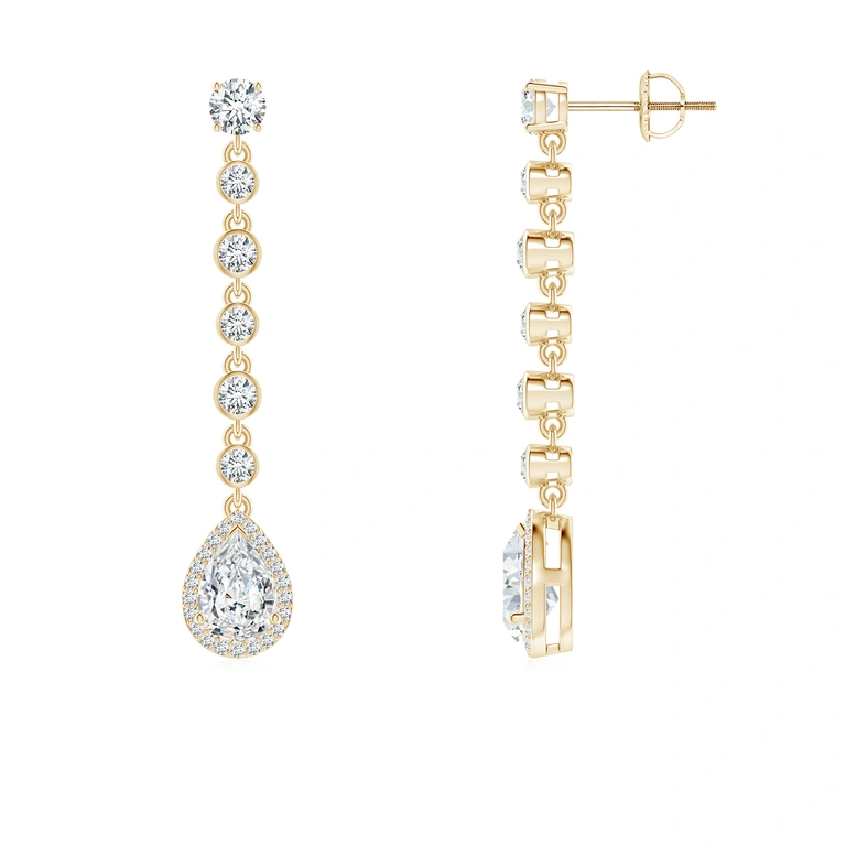 Pear Diamond Halo Drop Earrings with Bezel-Set Accents