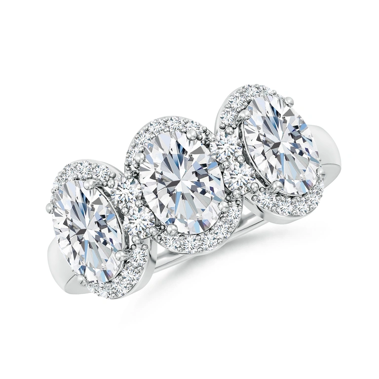 Oval Diamond Halo Three Stone Ring