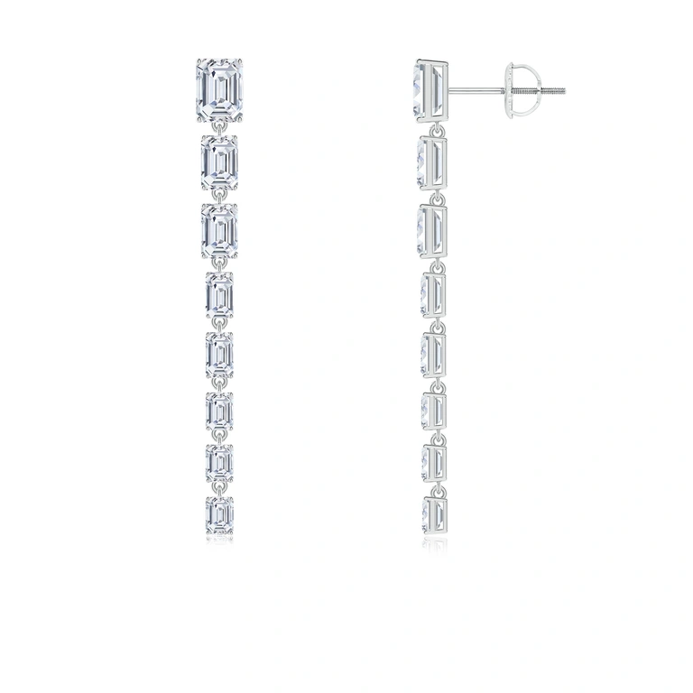 Graduated Emerald-Cut Diamond Long Dangle Earrings