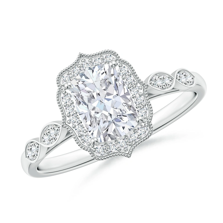 Vintage Inspired Cushion Rectangular Diamond Ornate Halo Engagement Ring