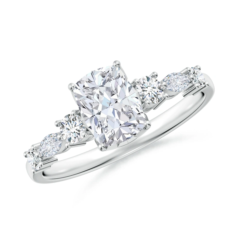 Classic Cushion Rectangular Diamond Side Stone Engagement Ring
