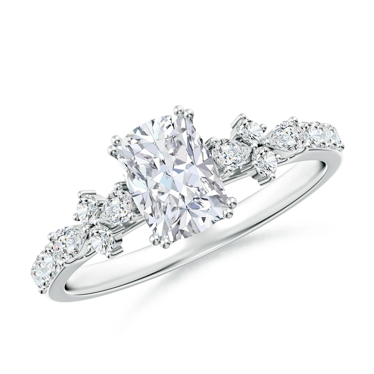 Cushion Rectangular Diamond Side Stone Engagement Ring with Accents