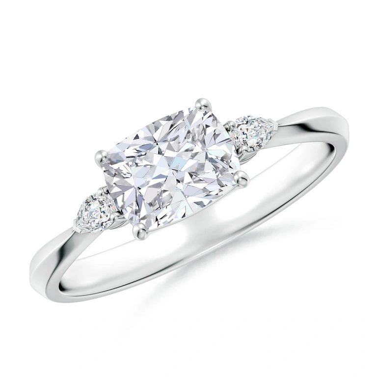 Classic East-West Cushion Rectangular Diamond Side Stone Engagement Ring