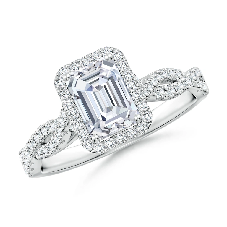 Emerald-Cut Diamond Halo Twisted Shank Classic Engagement Ring