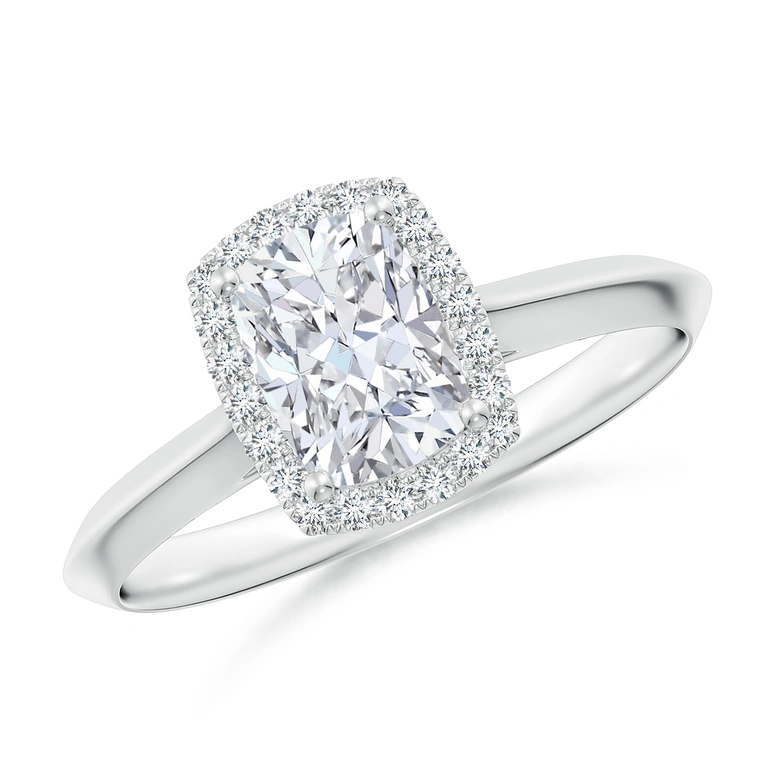 Cushion Rectangular Diamond Halo Knife-Edge Shank Engagement Ring