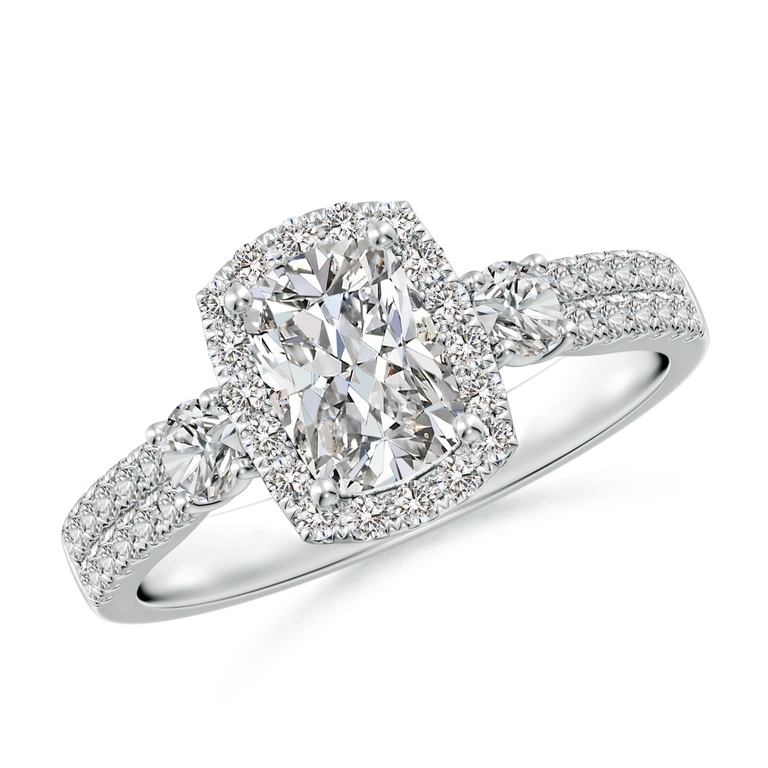 Cushion Rectangular Diamond Halo Double Shank Engagement Ring