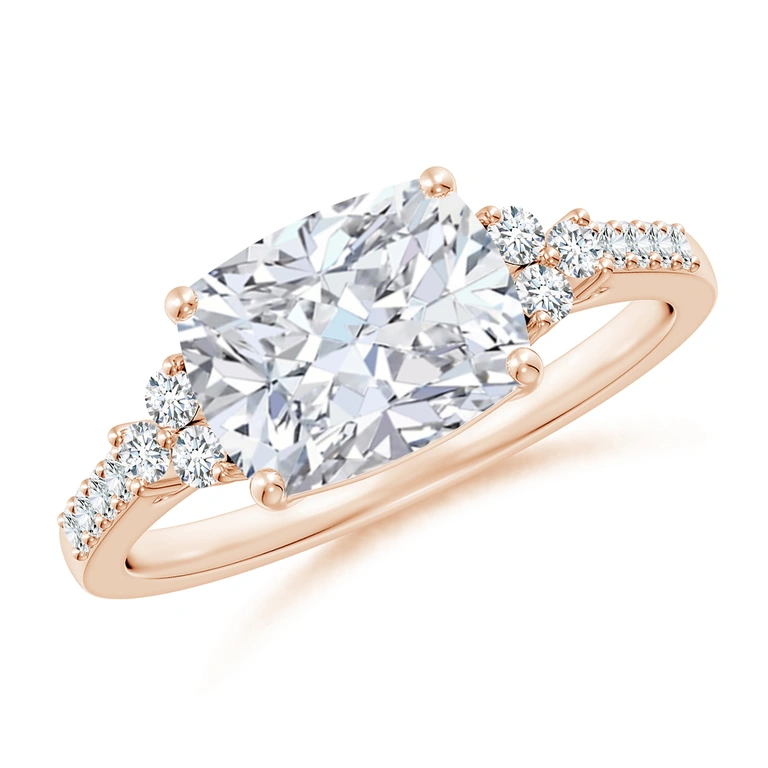 East-West Cushion Rectangular Diamond Side Stone Engagement Ring