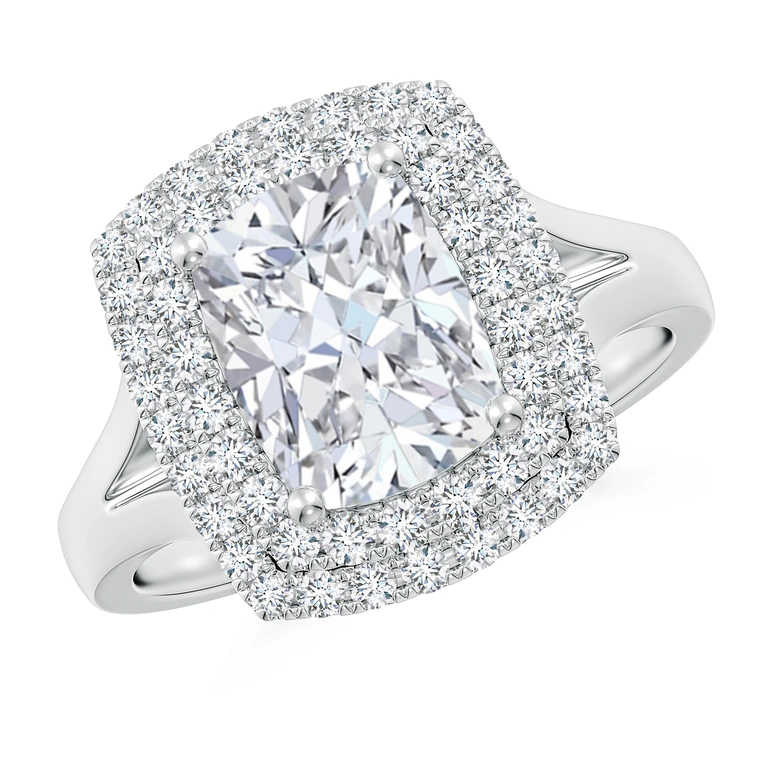 Cushion Rectangular Diamond Double Halo Engagement Ring