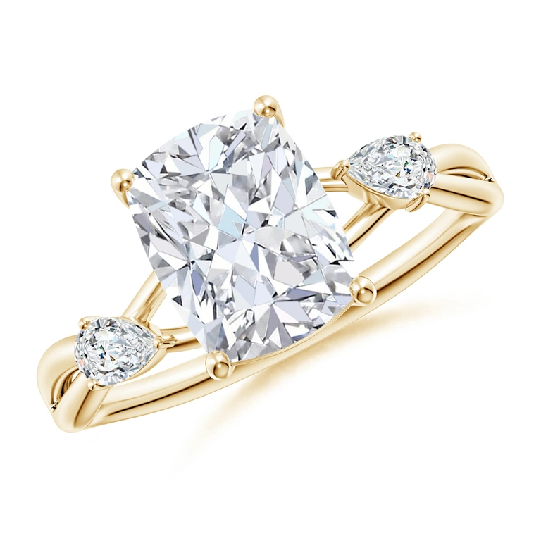 Nature Inspired Cushion Rectangular Diamond Side Stone Engagement Ring