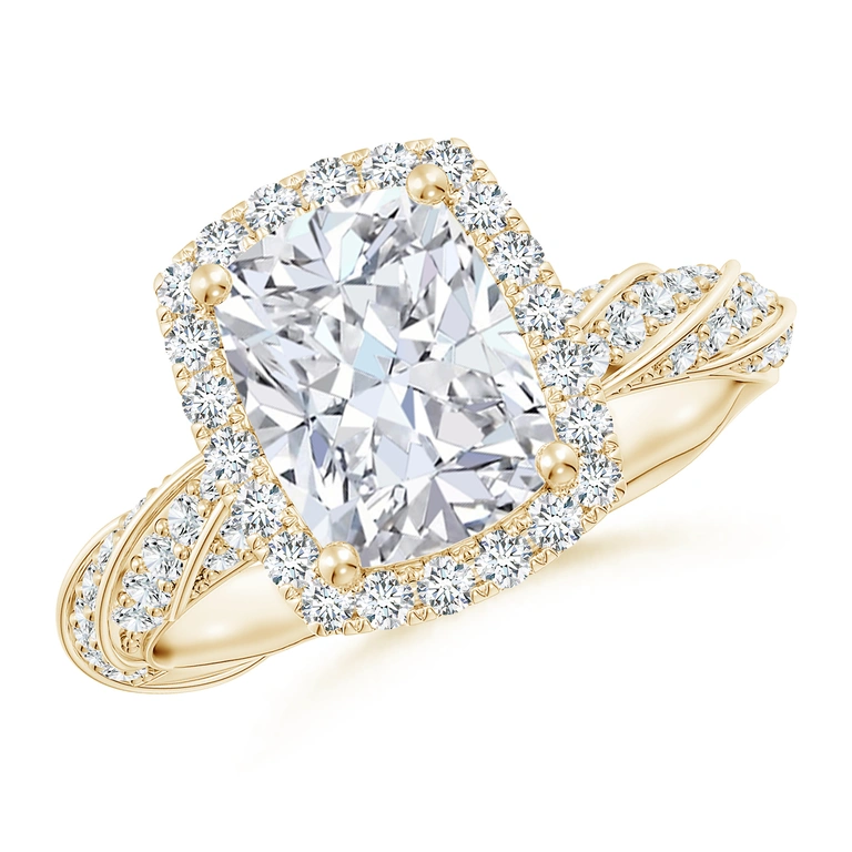 Cushion Rectangular Diamond Halo Twisted Rope Shank Engagement Ring