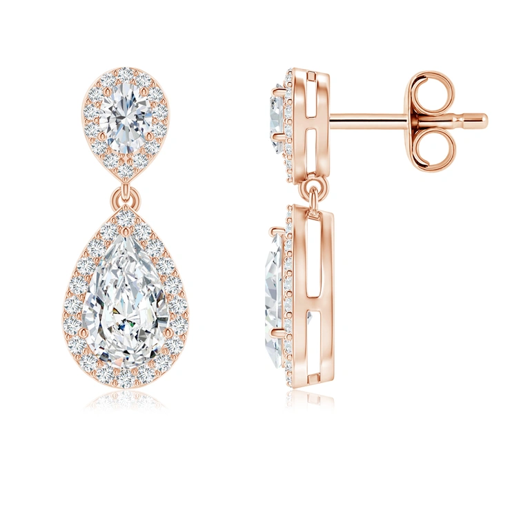 Oval and Pear Diamond Halo Drop Earrings