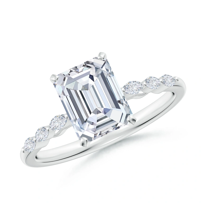 Emerald-Cut Diamond Engagement Ring with Marquise Accents