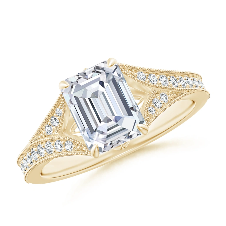 Vintage Inspired Emerald-Cut Diamond Split Shank Engagement Ring