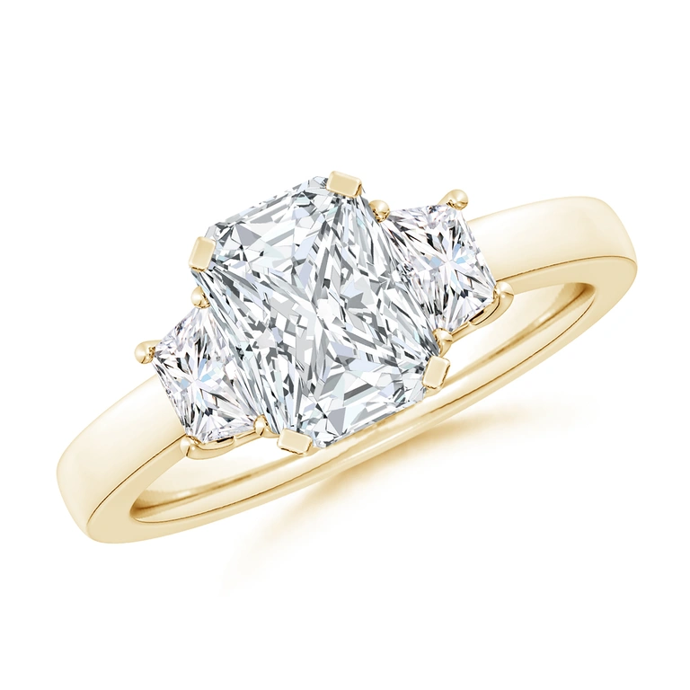 Radiant-Cut and Trapezoid Diamond Three Stone Engagement Ring