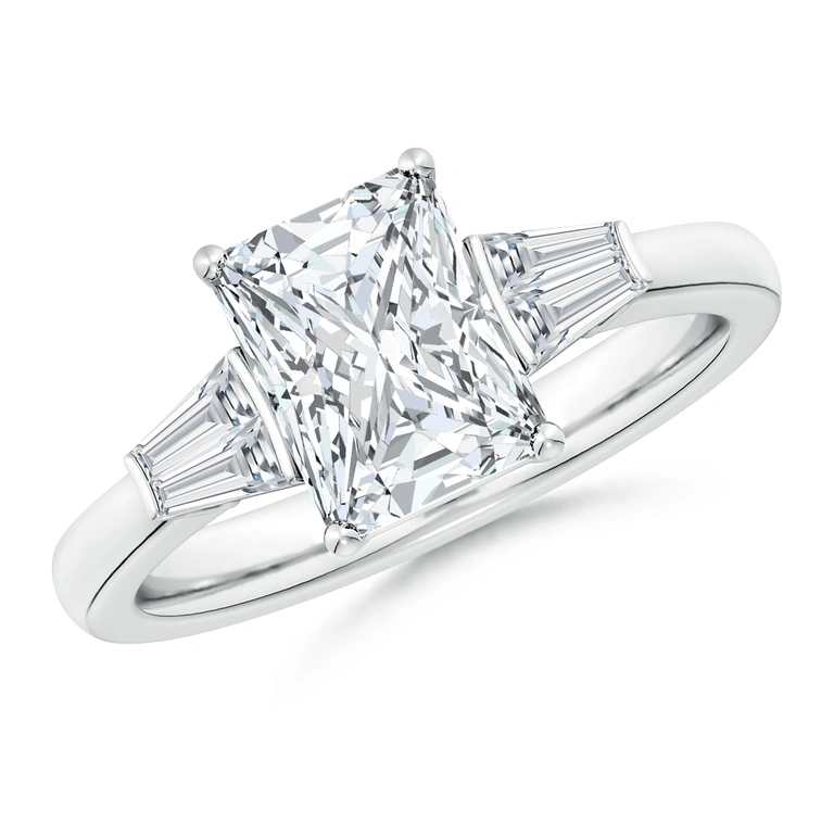 Radiant-Cut and Twin Tapered Baguette Diamond Side Stone Engagement Ring