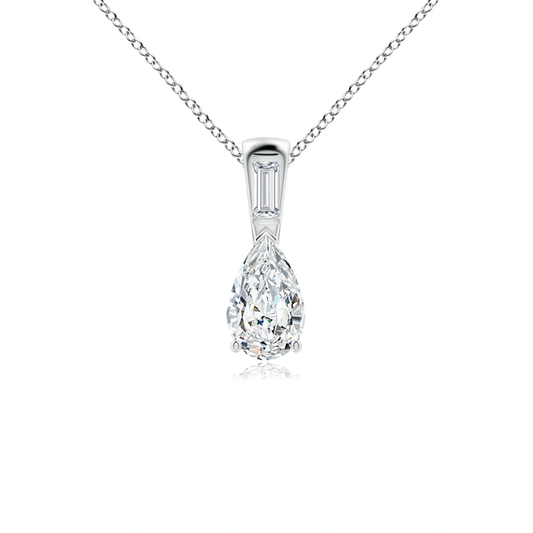 Pear Diamond Pendant with Baguette Accent