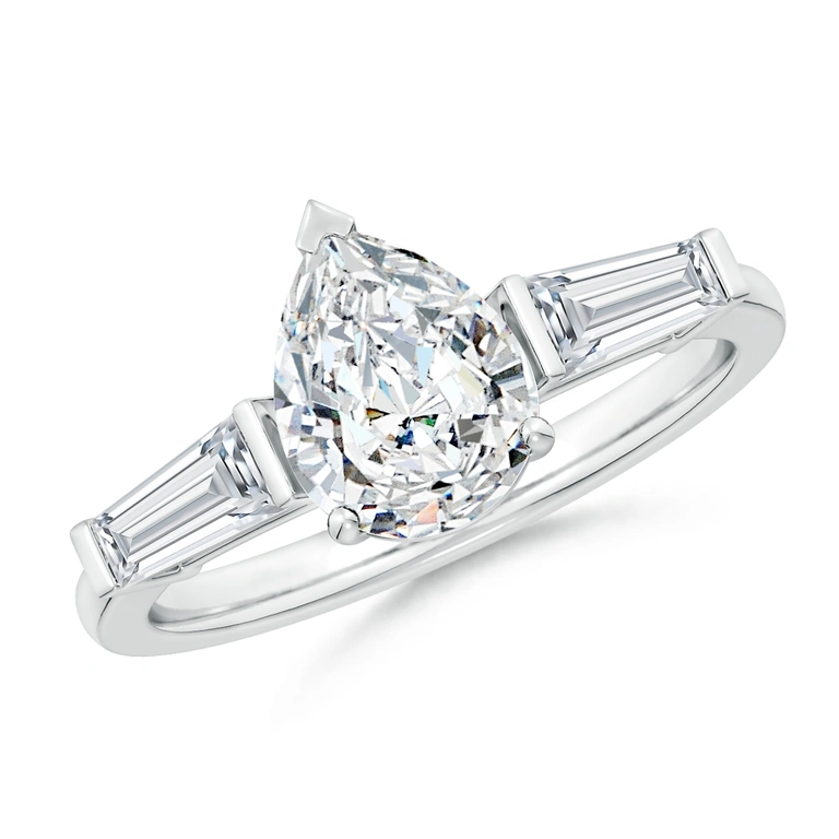 Pear and Tapered Baguette Diamond Side Stone Engagement Ring