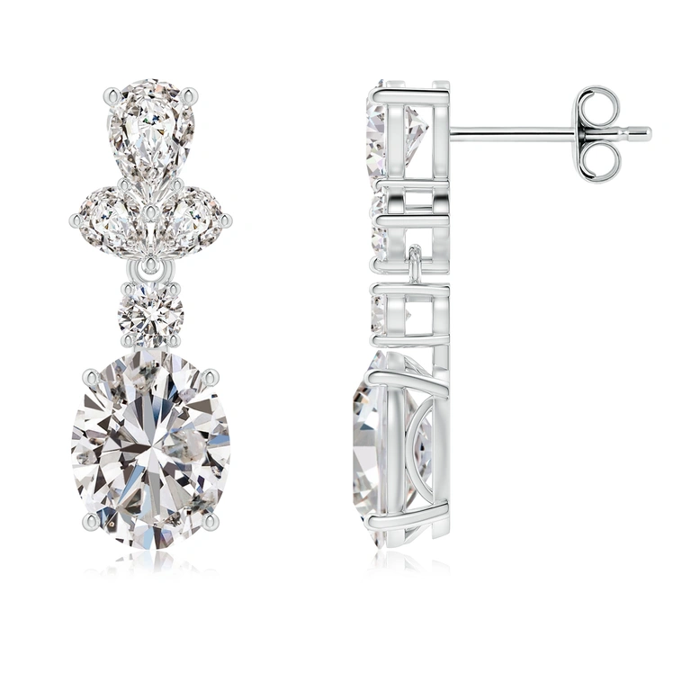 Oval Diamond Dangle Earrings with Leaf Motifs